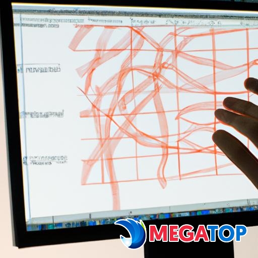 Bàn tay của người ta với các đường chỉ tay đang được phân tích trên màn hình máy tính