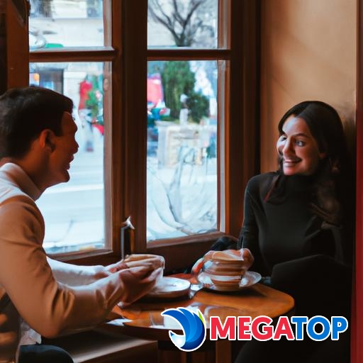 Cặp đôi trẻ thảo luận và tận hưởng ly cà phê tại một quán cafe ấm cúng.