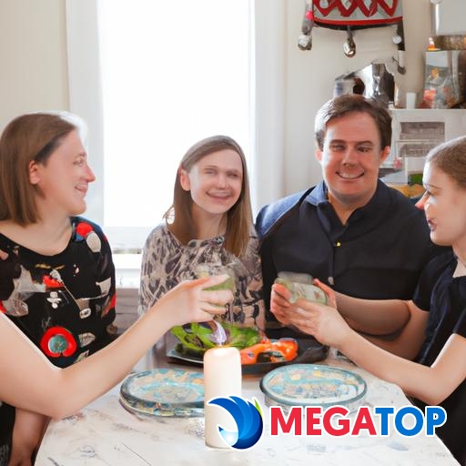 Gia đình hạnh phúc ngồi cùng nhau tại bàn ăn