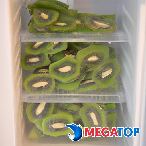 Tủ lạnh với hộp chứa lát kiwi tươi ngon.
