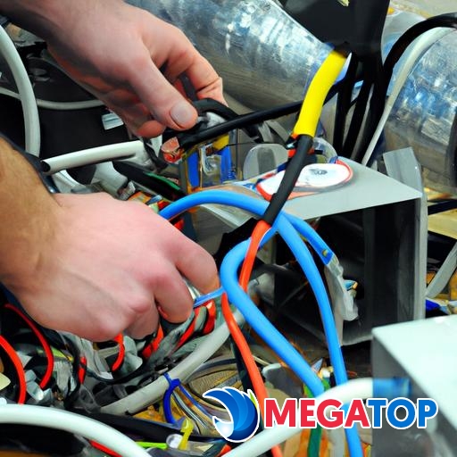 Hình ảnh một người thực hiện bảo dưỡng và kiểm tra rơ le nhiệt, kiểm tra kết nối và đo lường dòng điện và nhiệt độ hoạt động.