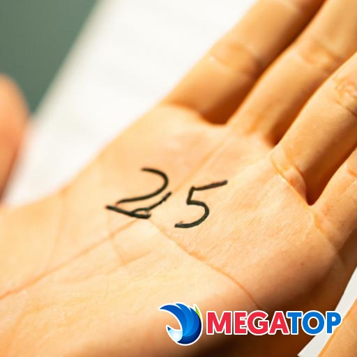 Sự gần gũi với bàn tay của một người đọc các đường viền trên lòng bàn tay với số 25 được tô đậm