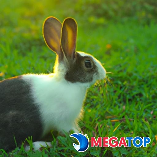 Một bức ảnh về một chú thỏ dễ thương được bao quanh bởi những cánh đồng xanh tươi.