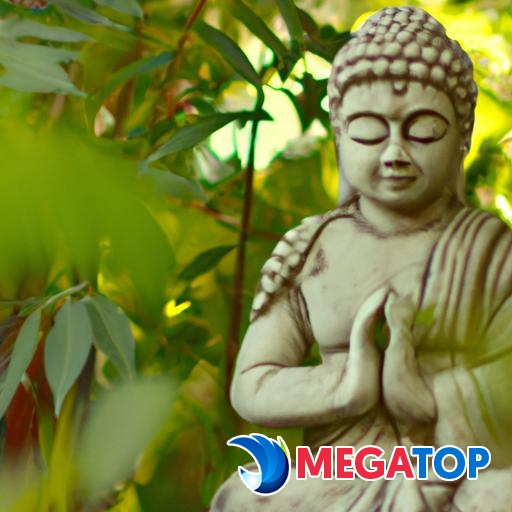 Một bức tượng Phật thanh bình được đặt trong một khu vườn yên tĩnh.